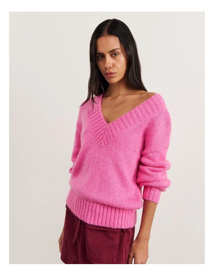 Lily V Neck Knit Jumper in Peony image 3