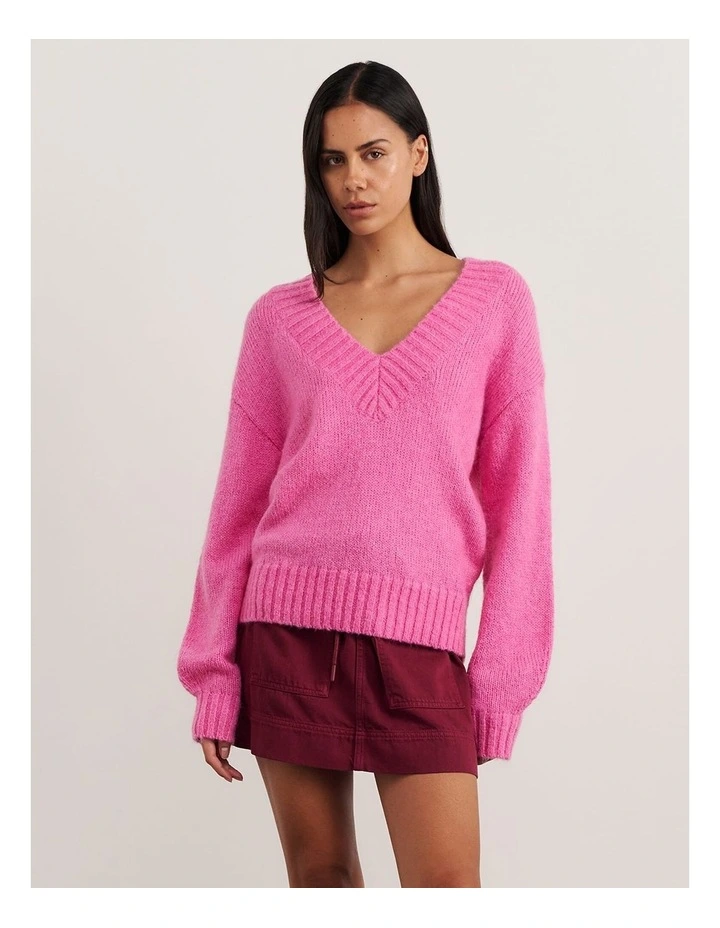 Lily V Neck Knit Jumper in Peony image 5