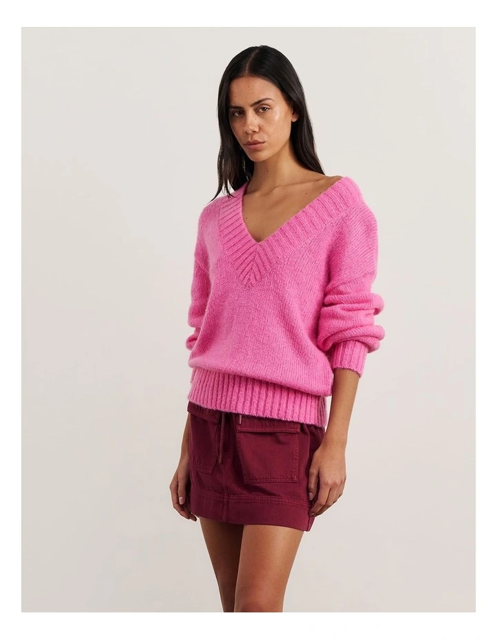 Lily V Neck Knit Jumper in Peony image 6