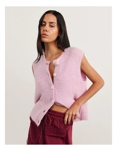 Lily Button Vest in Pink Frost