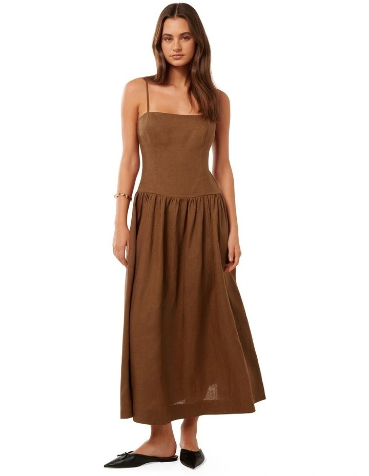Forever New Brooke Linen Drop Waist Midi Dress in Brown | MYER