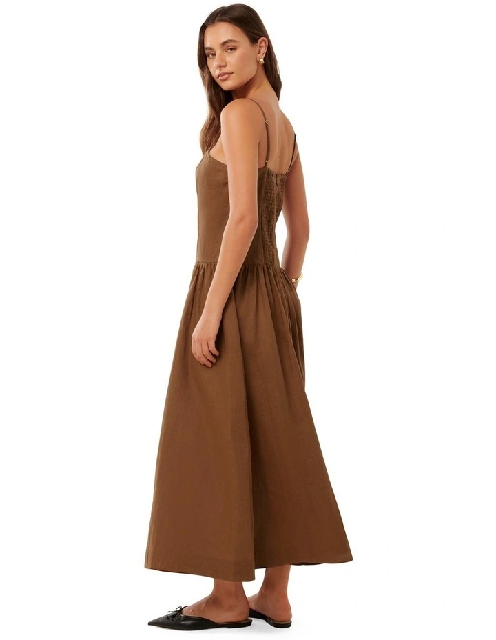 Forever New Brooke Linen Drop Waist Midi Dress in Brown | MYER