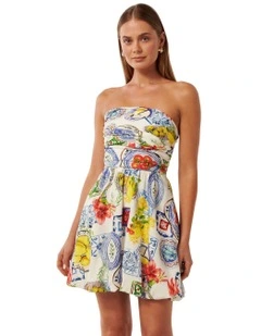 Phoebe Strapless Bubble Hem Mini Dress in Multi
