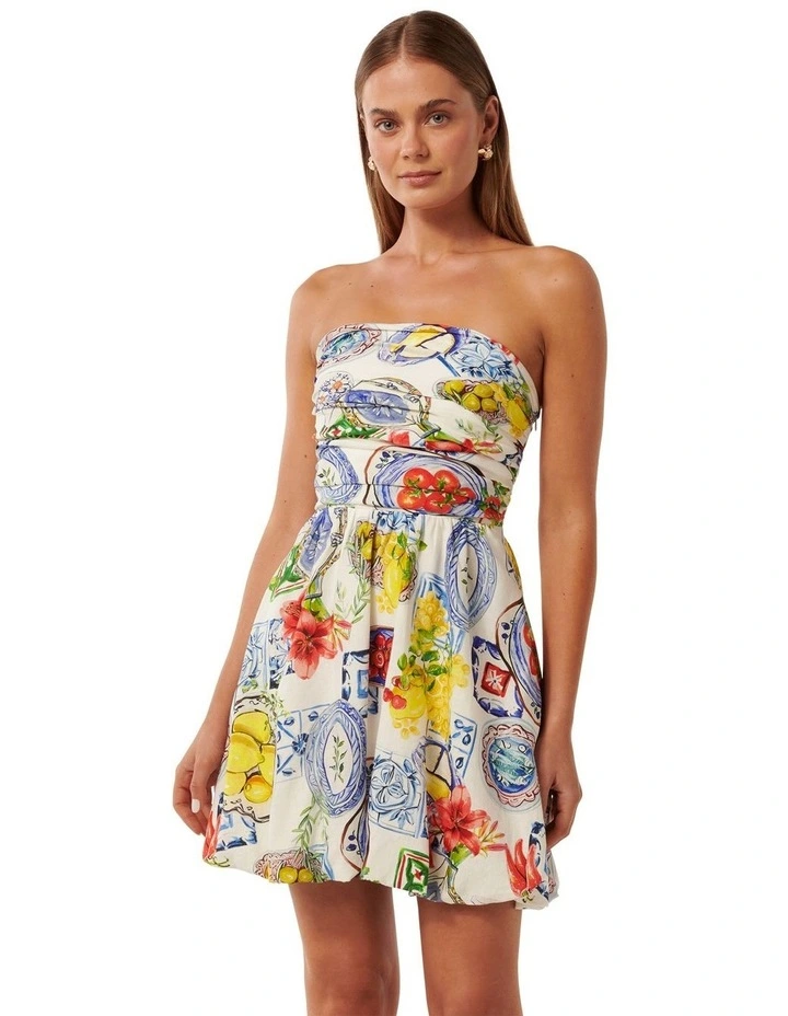 Phoebe Strapless Bubble Hem Mini Dress in Multi image 1