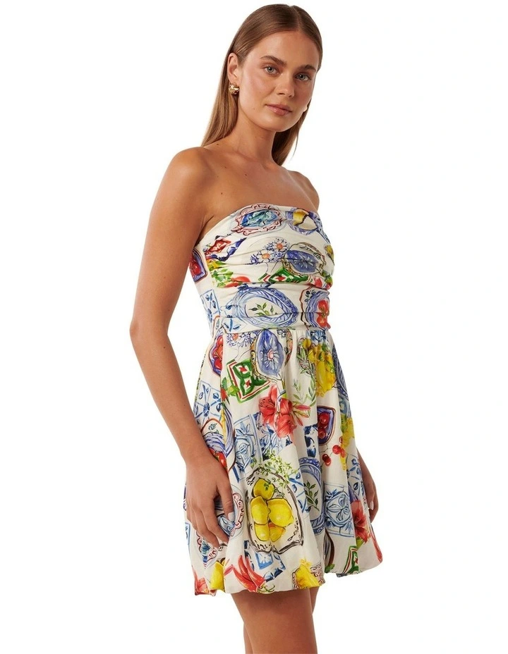 Phoebe Strapless Bubble Hem Mini Dress in Multi image 3