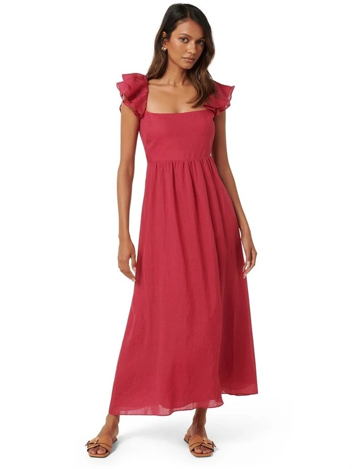Darla Flutter Sleeves Midi Dress in Red image 1