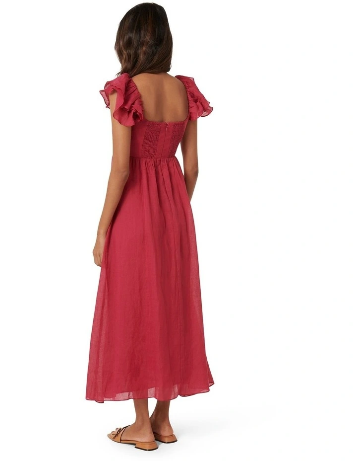 Darla Flutter Sleeves Midi Dress in Red image 2