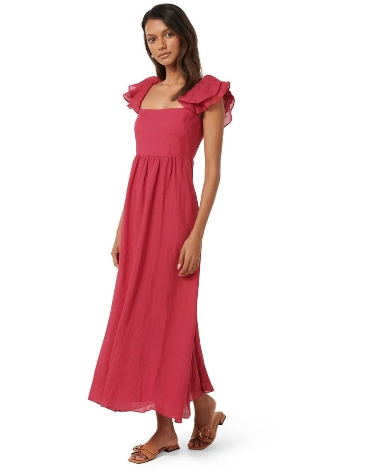 Darla Flutter Sleeves Midi Dress in Red image 3