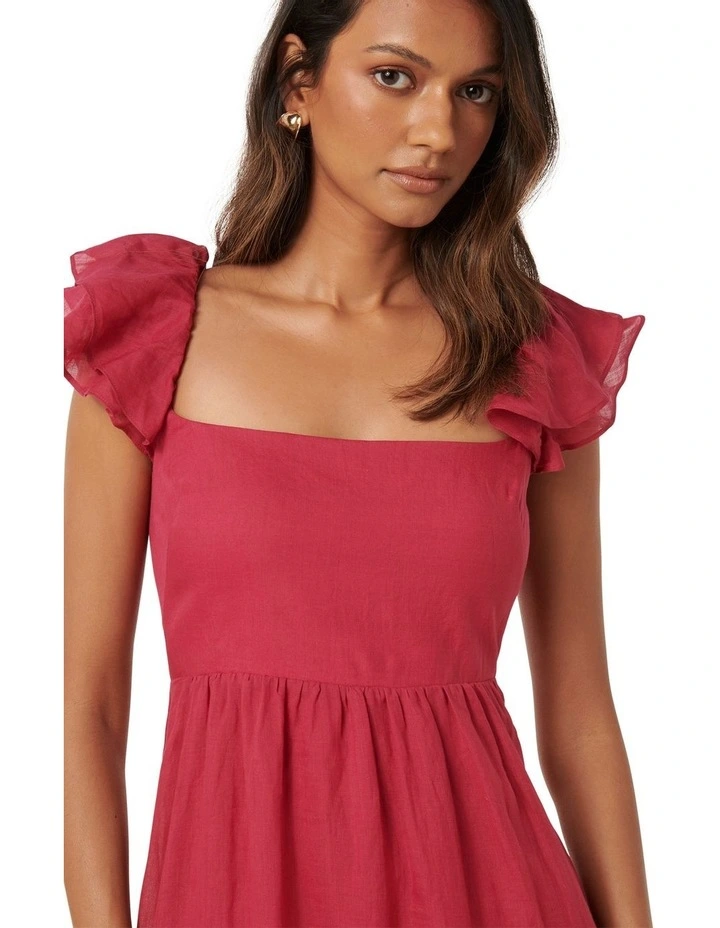 Darla Flutter Sleeves Midi Dress in Red image 4