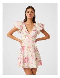 June Ruched V Neck Mini Dress in Pink