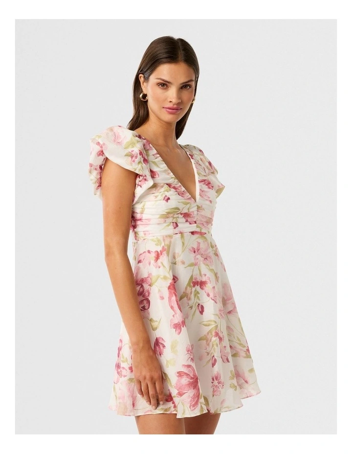 June Ruched V Neck Mini Dress in Pink image 3