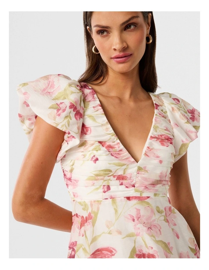 June Ruched V Neck Mini Dress in Pink image 4