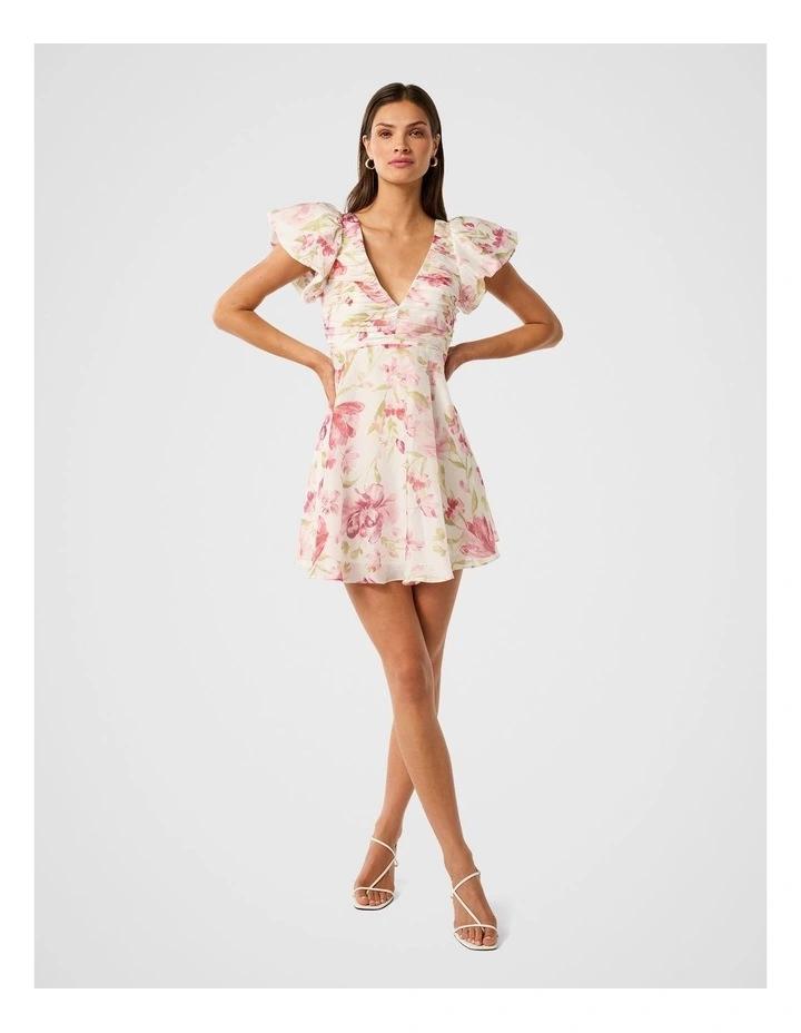 June Ruched V Neck Mini Dress in Pink image 5