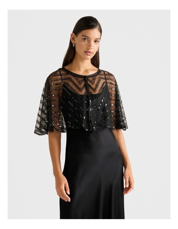Scarlett Sequin Cape in Black image 1