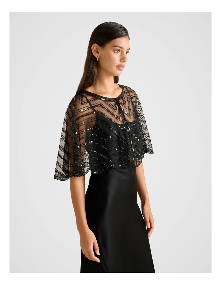 Scarlett Sequin Cape in Black image 3