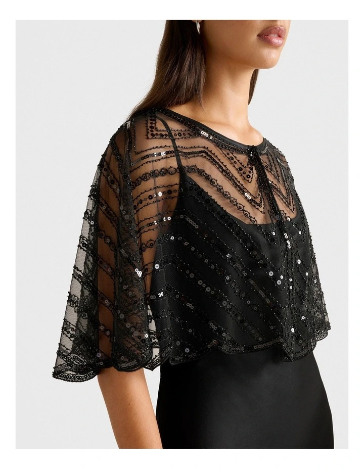 Scarlett Sequin Cape in Black image 4