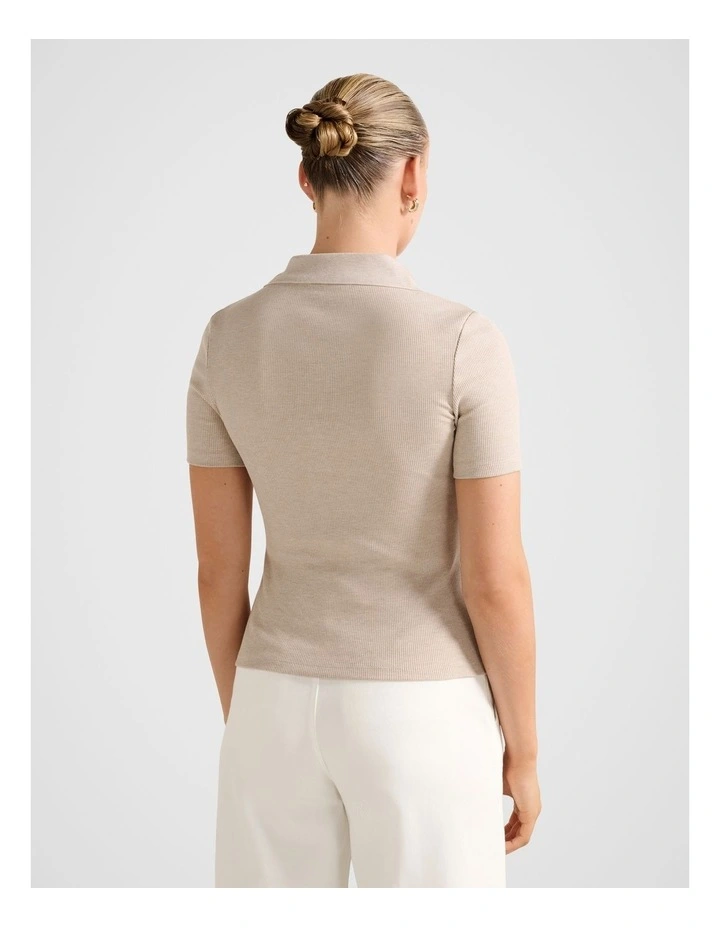 Amari Press Stud Polo Neck Top in Beige image 2