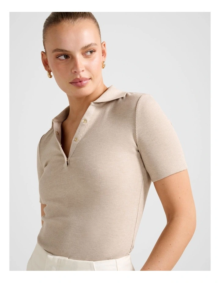 Amari Press Stud Polo Neck Top in Beige image 4