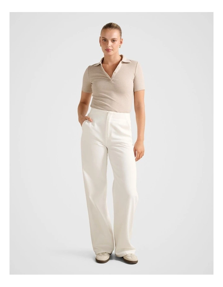 Amari Press Stud Polo Neck Top in Beige image 5