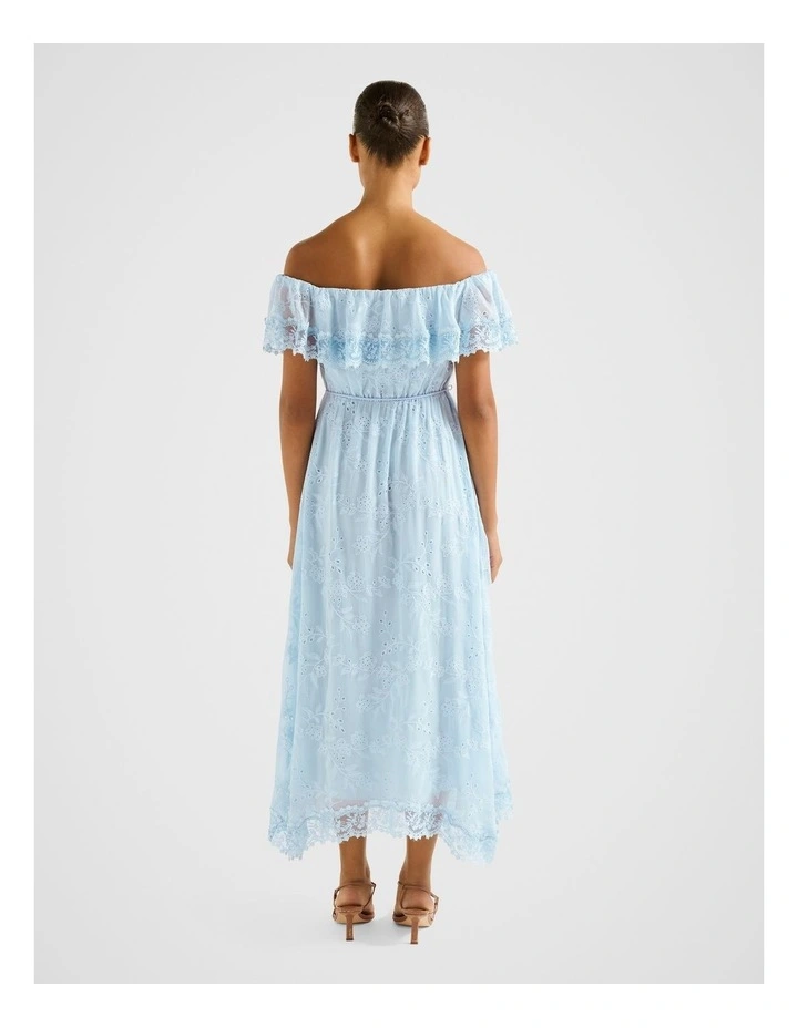 Lanny Off Shoulder Embroidered Midi Dress in Blue image 2