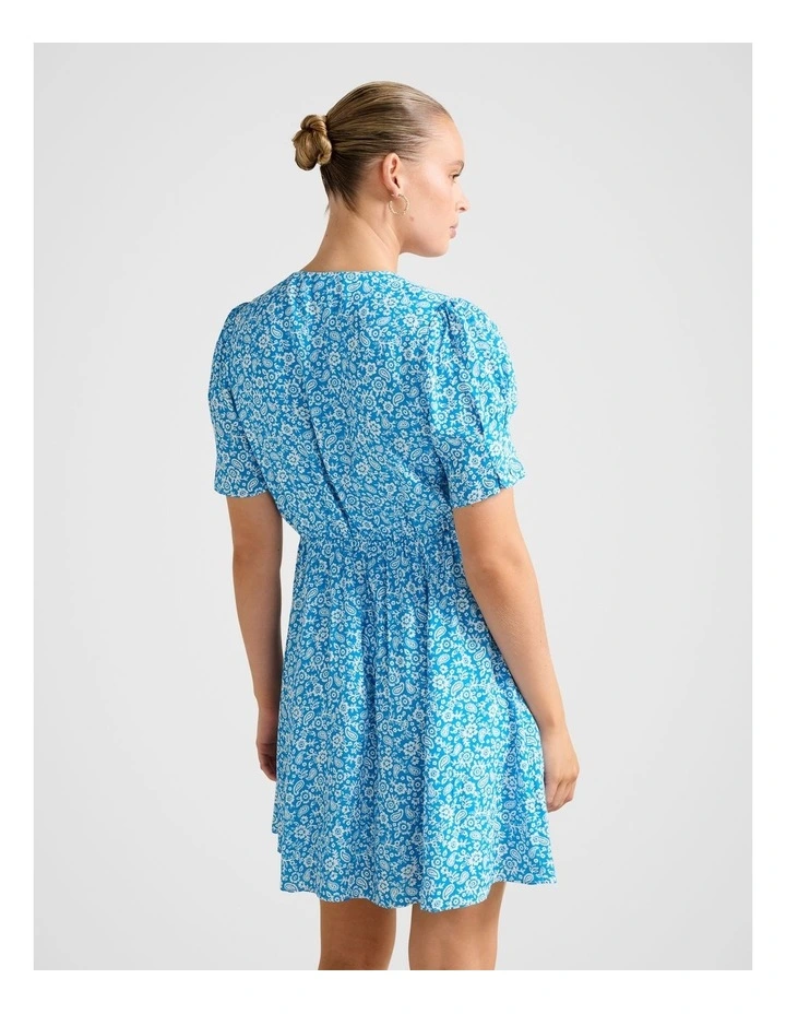 Saffron Printed Mini Sun Dress in Blue image 2