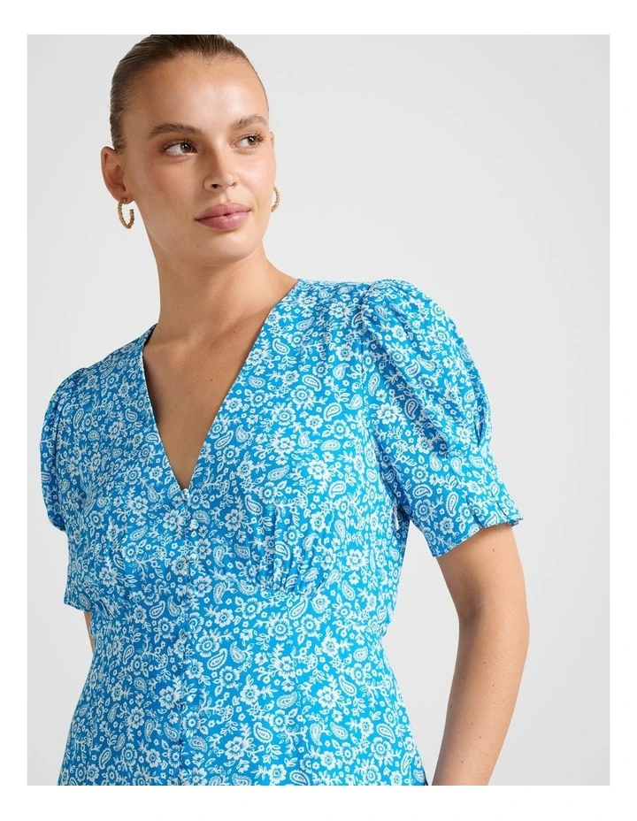 Saffron Printed Mini Sun Dress in Blue image 4