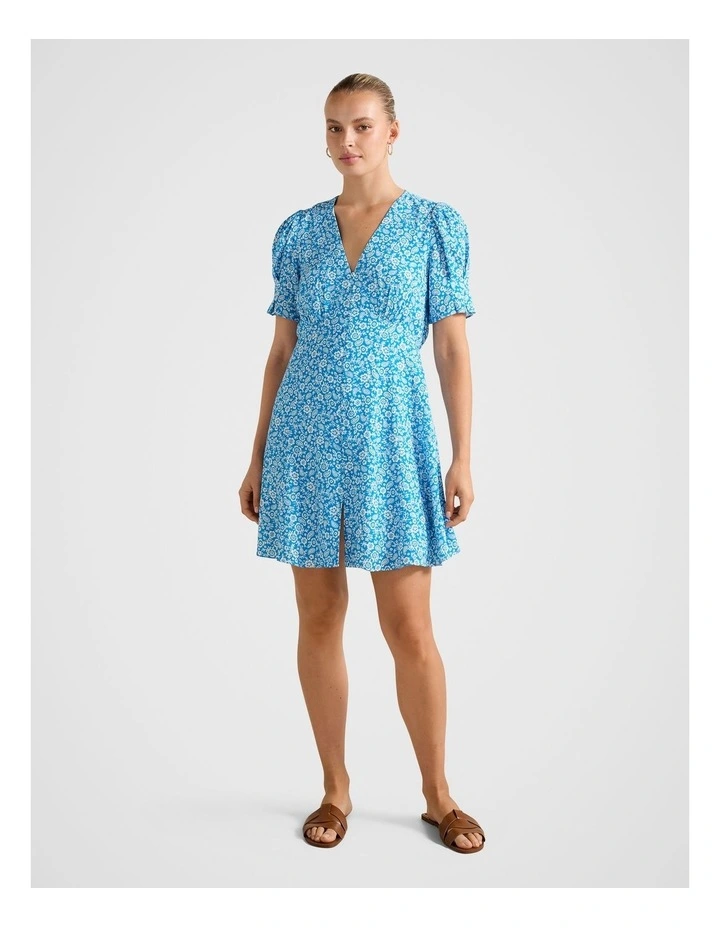 Saffron Printed Mini Sun Dress in Blue image 5