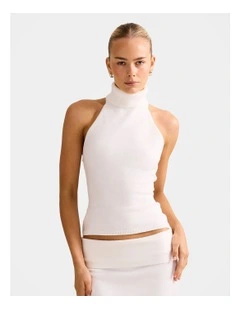 Lexi Halter Neck Knitted Top in Cream