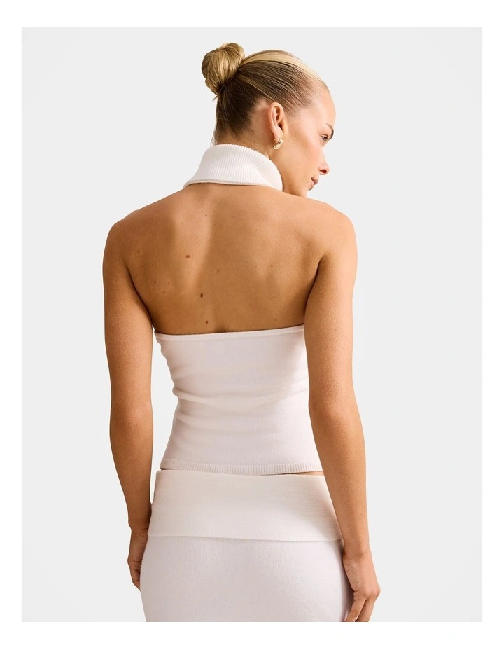 Lexi Halter Neck Knitted Top in Cream image 2