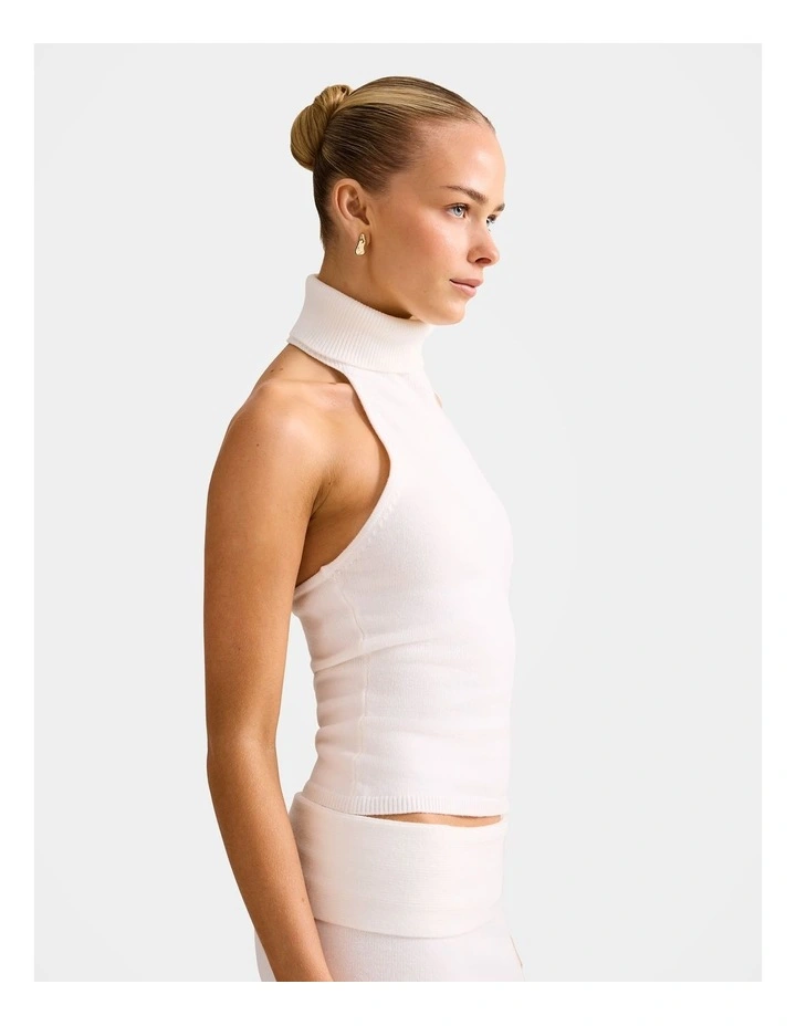 Lexi Halter Neck Knitted Top in Cream image 3