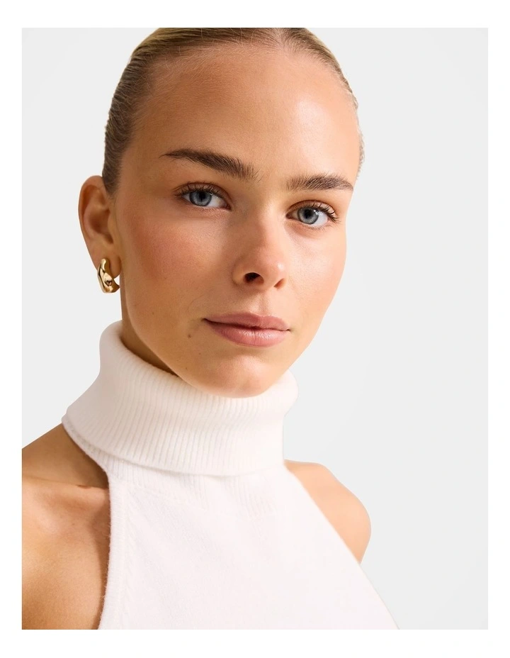 Lexi Halter Neck Knitted Top in Cream image 4