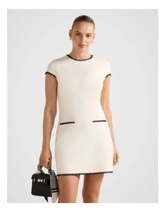 Marla Whipstitch Trim Mini Dress in Cream