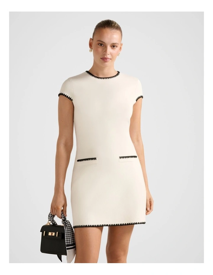 Marla Whipstitch Trim Mini Dress in Cream image 1