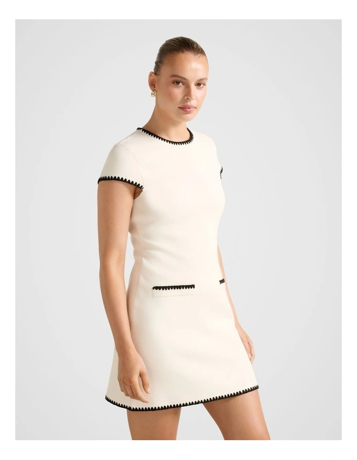 Marla Whipstitch Trim Mini Dress in Cream image 3