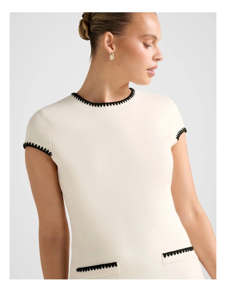 Marla Whipstitch Trim Mini Dress in Cream image 4