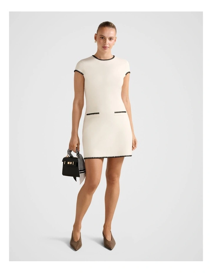 Marla Whipstitch Trim Mini Dress in Cream image 5