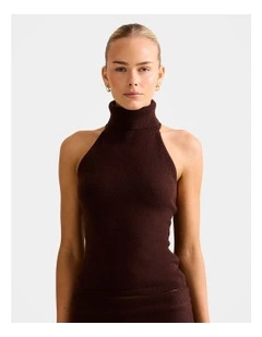 Lexi Halter Neck Knitted Top in Brown