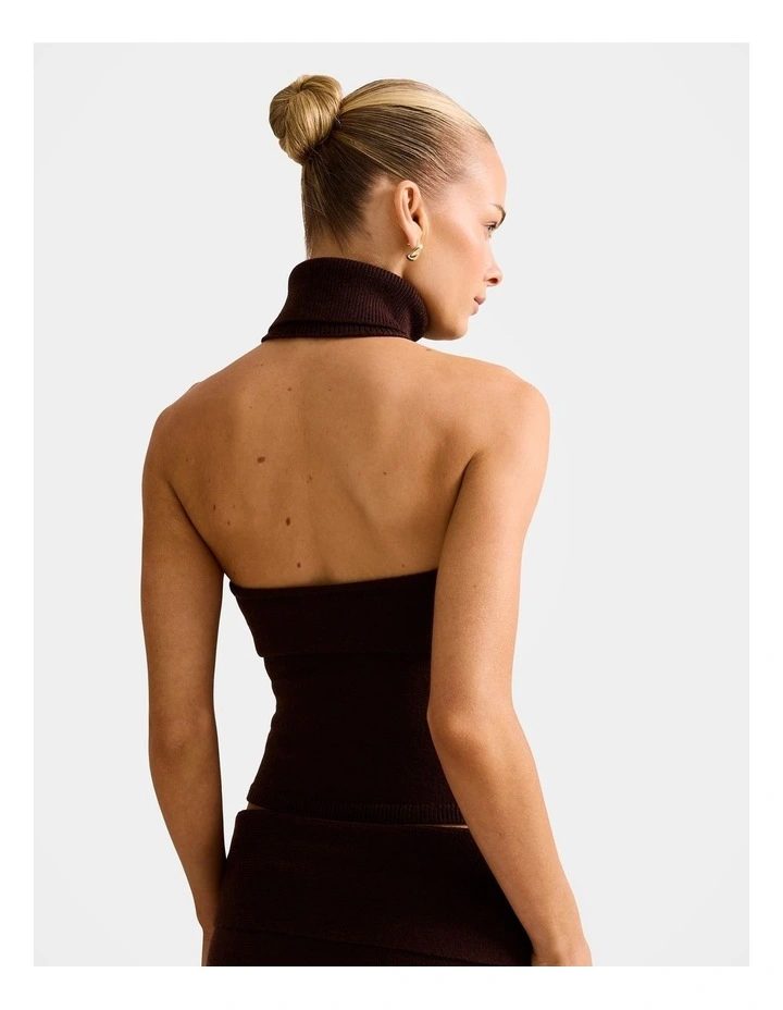 Lexi Halter Neck Knitted Top in Brown image 2