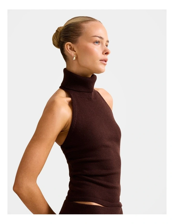 Lexi Halter Neck Knitted Top in Brown image 3