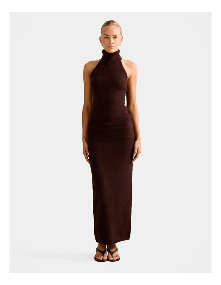 Lexi Halter Neck Knitted Top in Brown image 5