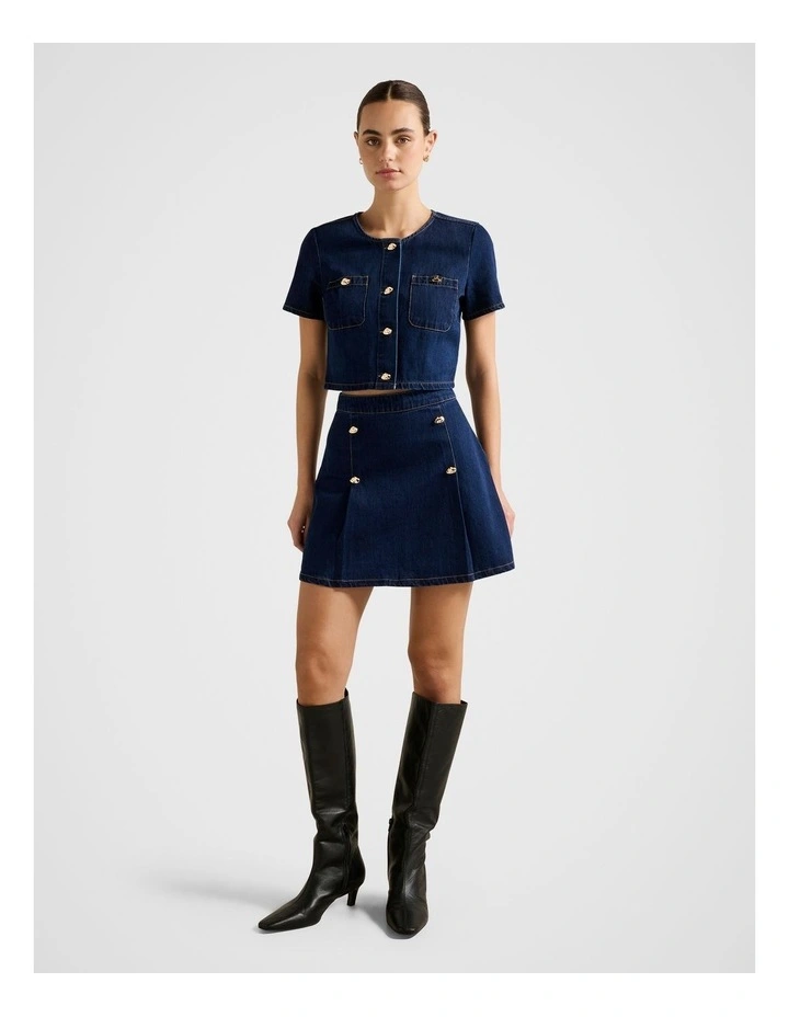 Elise Mini Denim Skirt in Blue image 5
