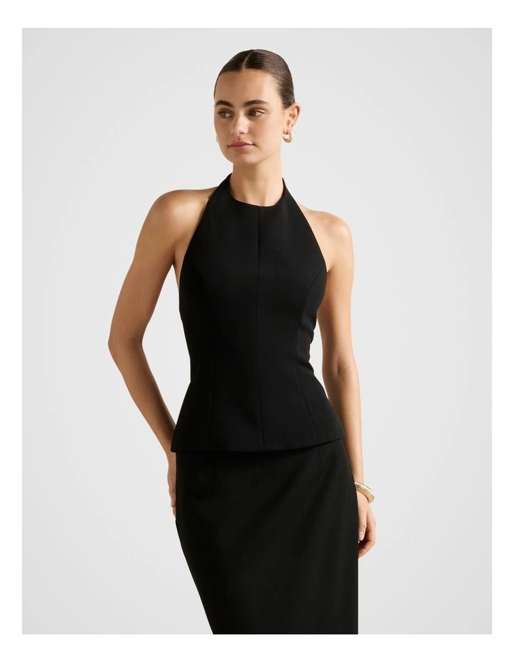 Delaney Halter Neck Top in Black image 1