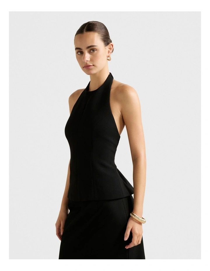 Delaney Halter Neck Top in Black image 3