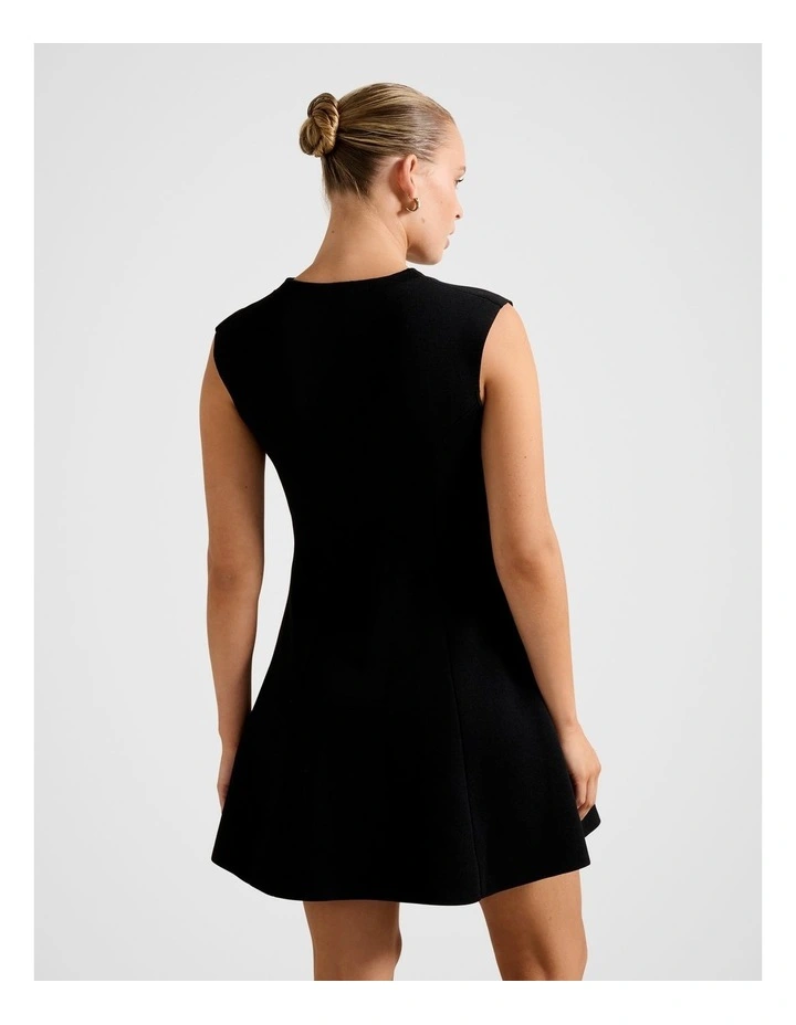 Katerina Crepe Knitted Mini Dress in Black image 2