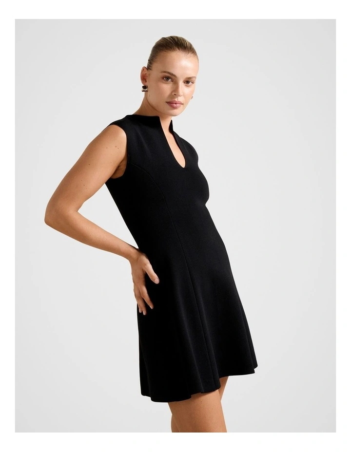 Katerina Crepe Knitted Mini Dress in Black image 3