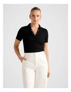 Amari Press Stud Polo Neck Top in Black