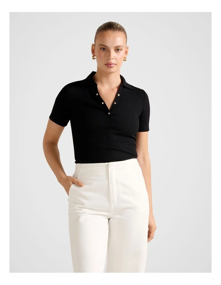 Amari Press Stud Polo Neck Top in Black image 1