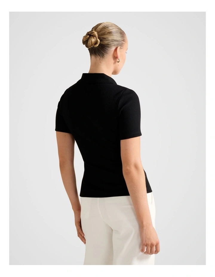 Amari Press Stud Polo Neck Top in Black image 2