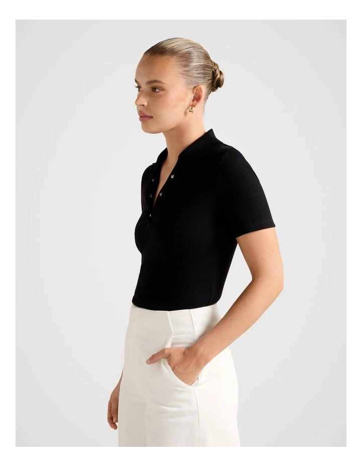 Amari Press Stud Polo Neck Top in Black image 3