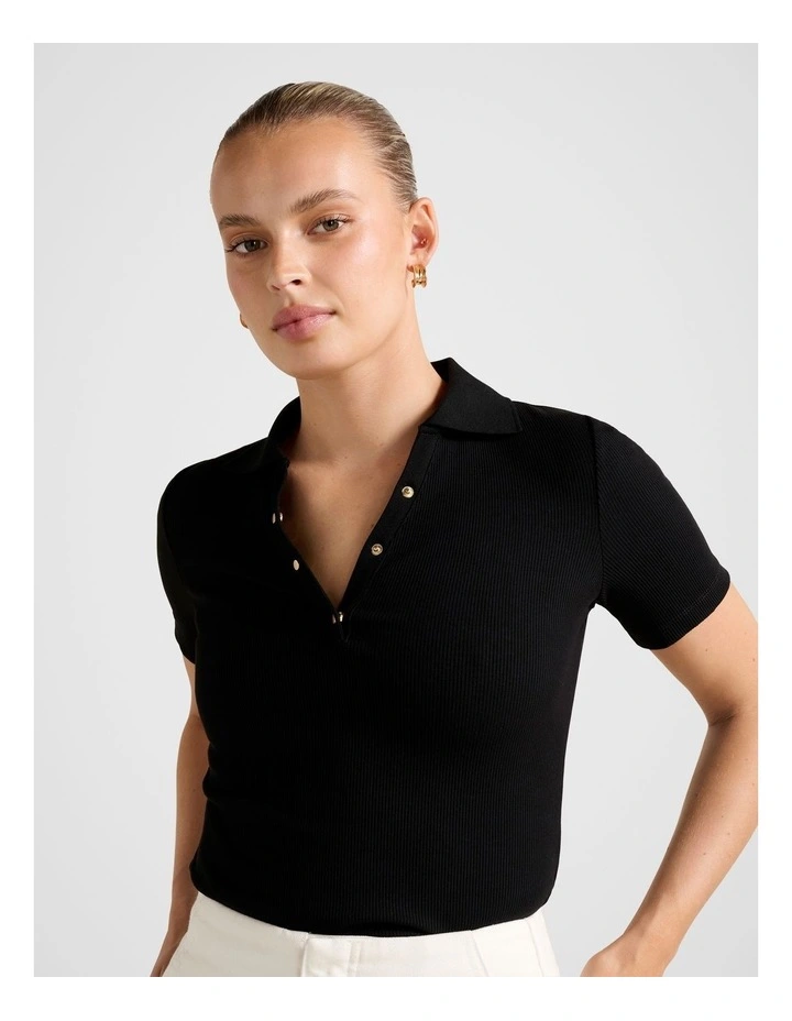 Amari Press Stud Polo Neck Top in Black image 4